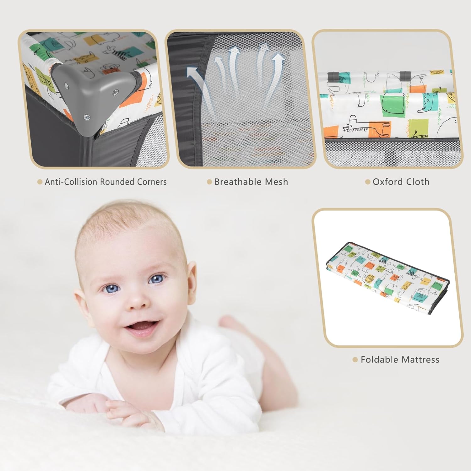 Tempat Tidur Bayi Lipat, Tempat Tidur Bayi Travel, dengan Meja Ganti Popok, Tempat Tidur Bayi Lipat Portabel, dengan Tas Jinjing, Tempat Tidur Bayi Lipat Portabel untuk Balita Usia 1-3 (Kartun)