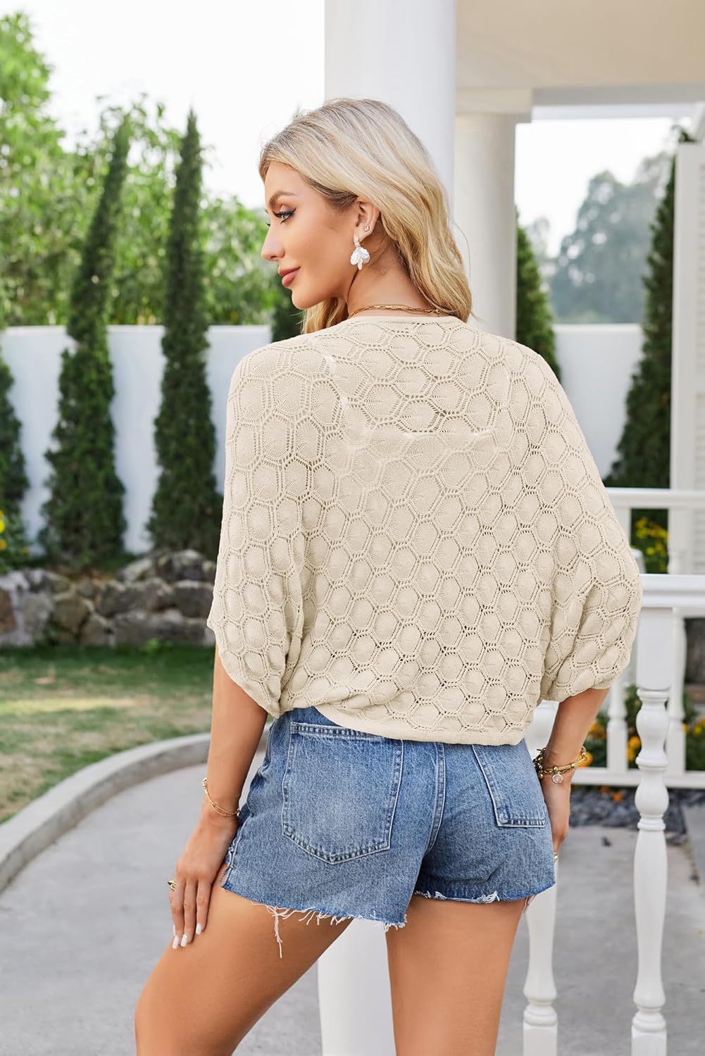 GRACE KARIN Womens Crochet Summer Cardigan Shrug 2024 Lightweight Open Front Hollow-Out Batwing Cardigan Sweater Outwear · v3