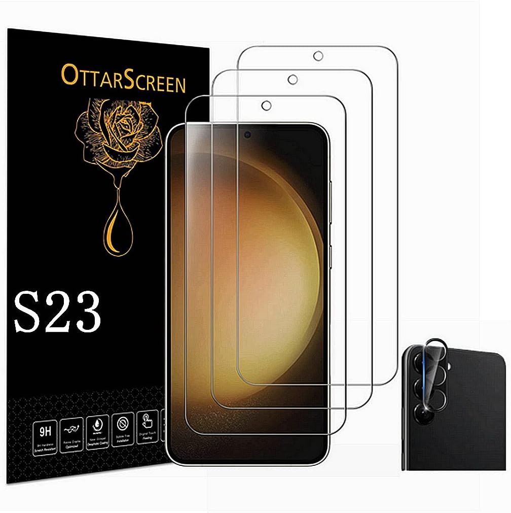 Protecteur d'écran pour Galaxy S23, lot de 3 films de protection d'écran en verre trempé【Lot de 3 et 1】1 lot de protecteurs d'objectif d'appareil photo en verre trempé, dureté 9H pour Samsung Galaxy S23 5G
