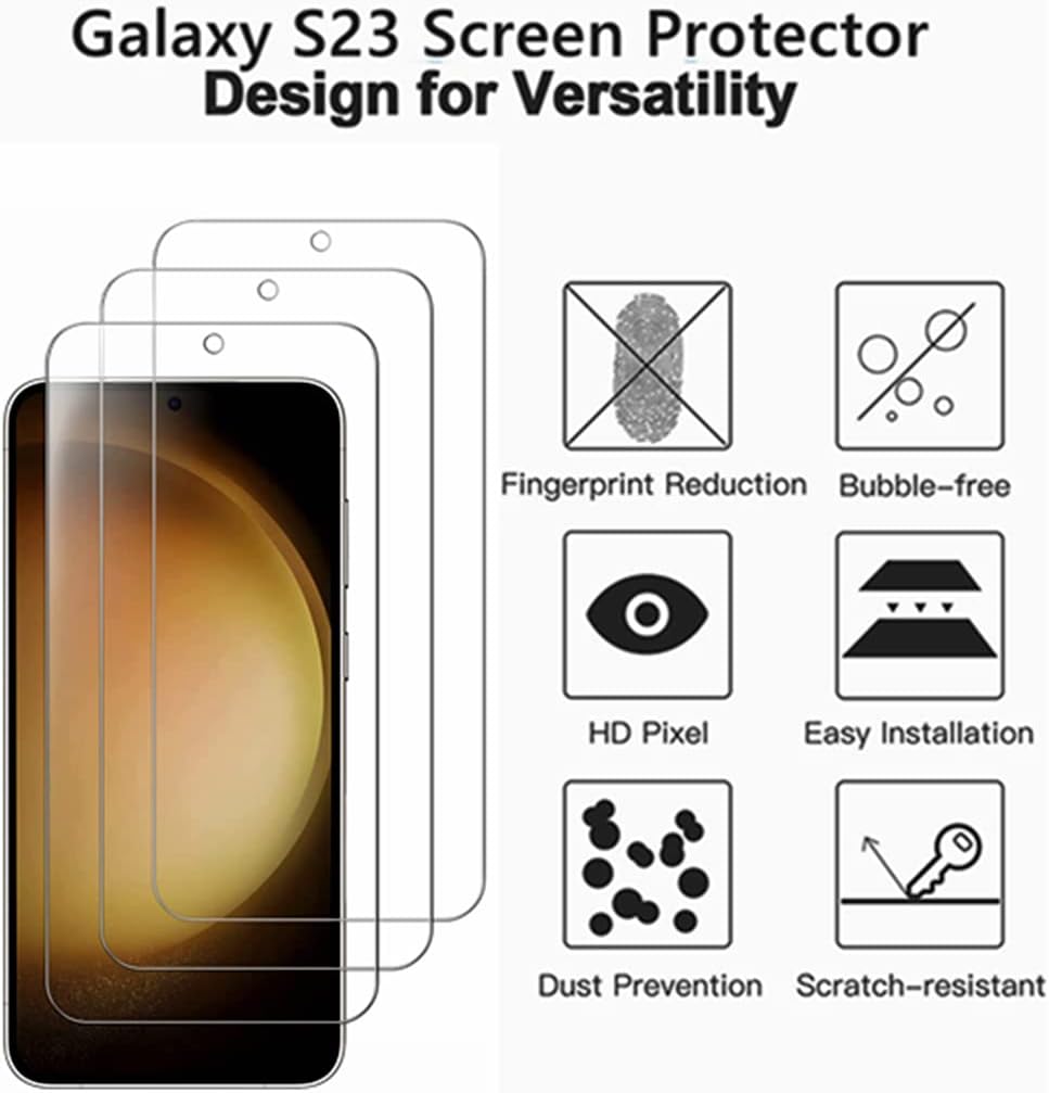 Protecteur d'écran pour Galaxy S23, lot de 3 films de protection d'écran en verre trempé【Lot de 3 et 1】1 lot de protecteurs d'objectif d'appareil photo en verre trempé, dureté 9H pour Samsung Galaxy S23 5G