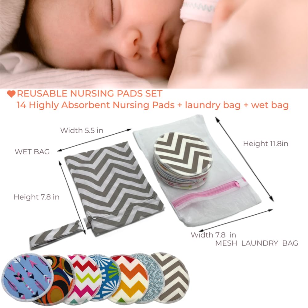 Reusable Nursing Pads 14 Pack,Washable Breast Pads Breastfeeding Essentials,Newborn Necessities for Baby Boys and Girls,Postpartum Essentials for Mom,Super Soft  Absorbent