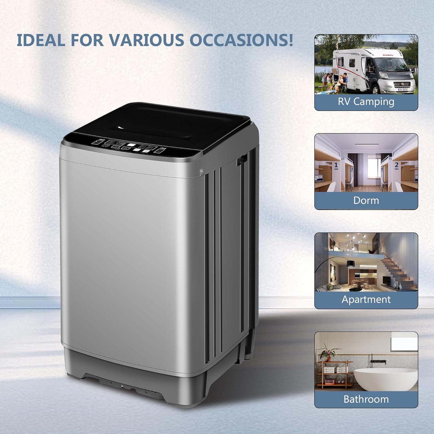 Portable Washing Machine 13.3lbs Full Automatic Washing Machine 2 In 1, 10 Programs  8 Water Levels with LED Display, for Apartment, Dorm, RV, and More Dark Grey