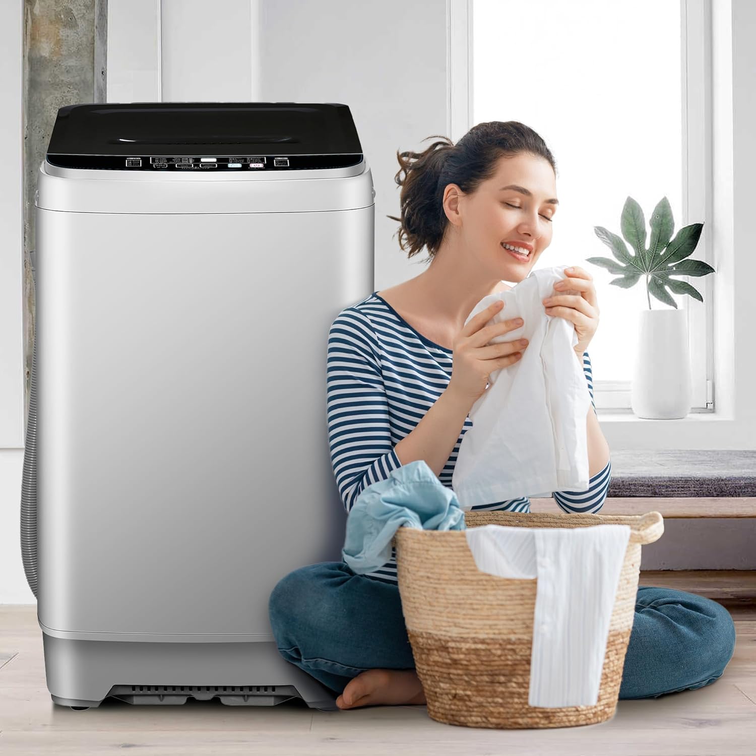 Portable Washing Machine 13.3lbs Full Automatic Washing Machine 2 In 1, 10 Programs  8 Water Levels with LED Display, for Apartment, Dorm, RV, and More Dark Grey