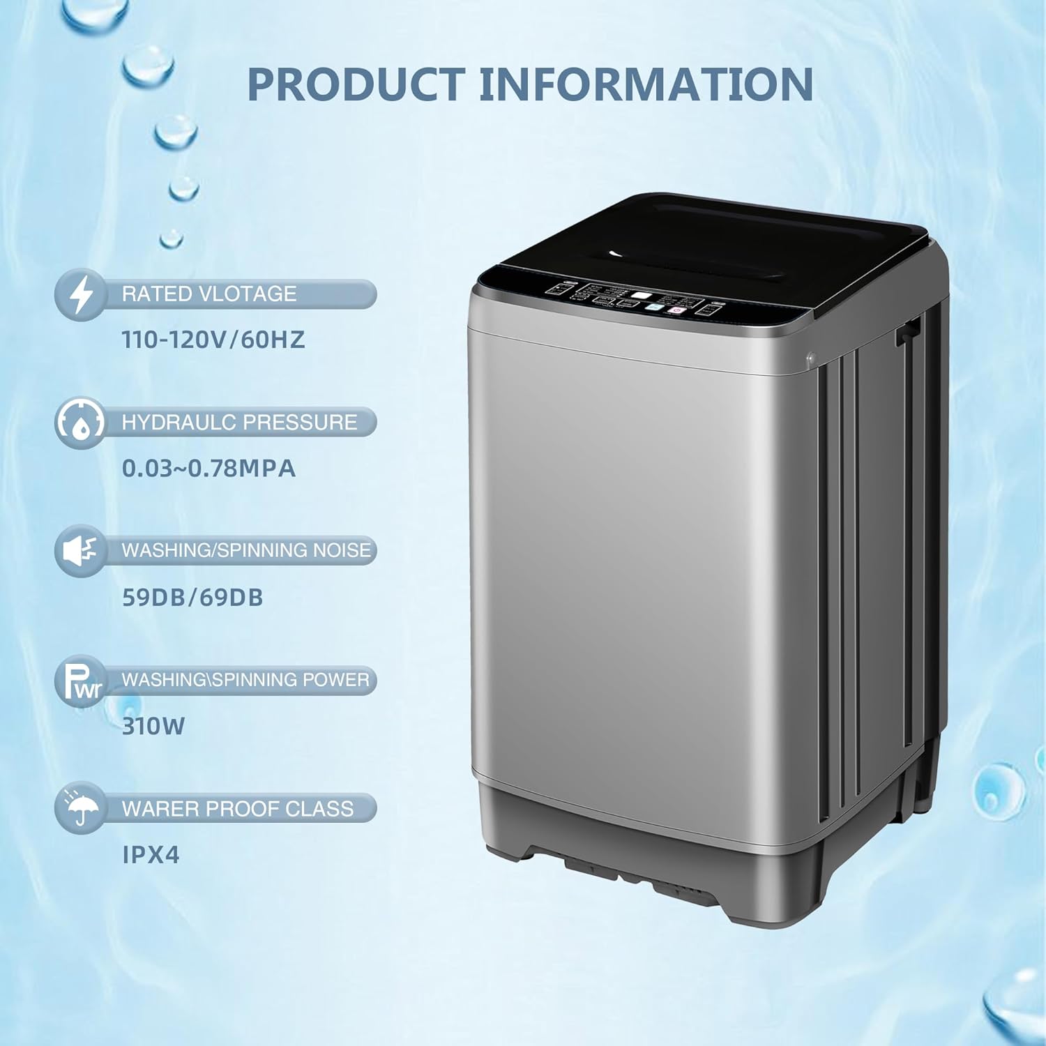 Portable Washing Machine 13.3lbs Full Automatic Washing Machine 2 In 1, 10 Programs  8 Water Levels with LED Display, for Apartment, Dorm, RV, and More Dark Grey