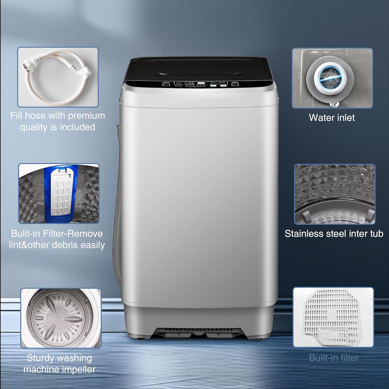 Portable Washing Machine 13.3lbs Full Automatic Washing Machine 2 In 1, 10 Programs  8 Water Levels with LED Display, for Apartment, Dorm, RV, and More Dark Grey