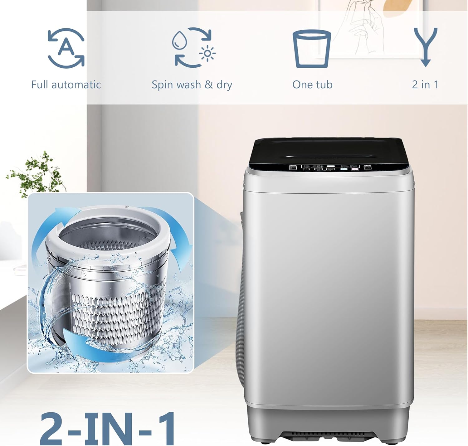 Portable Washing Machine 13.3lbs Full Automatic Washing Machine 2 In 1, 10 Programs  8 Water Levels with LED Display, for Apartment, Dorm, RV, and More Dark Grey
