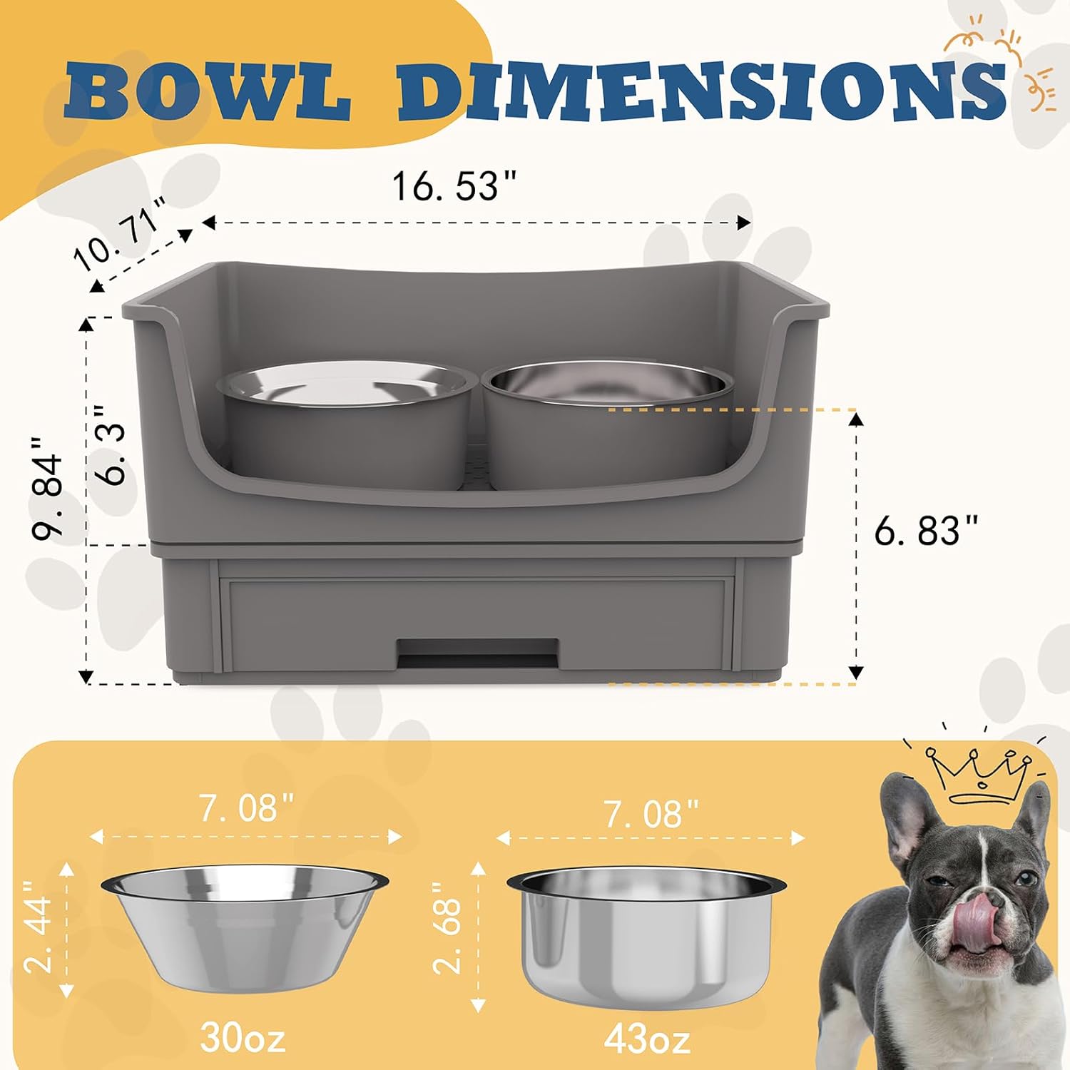 Mess Proof Dog Bowls, No Mess Dog Food and Water Bowl Set, No Spill Edge Pet Feeder with 2 Stainless Steel Bowls for Medium Dogs