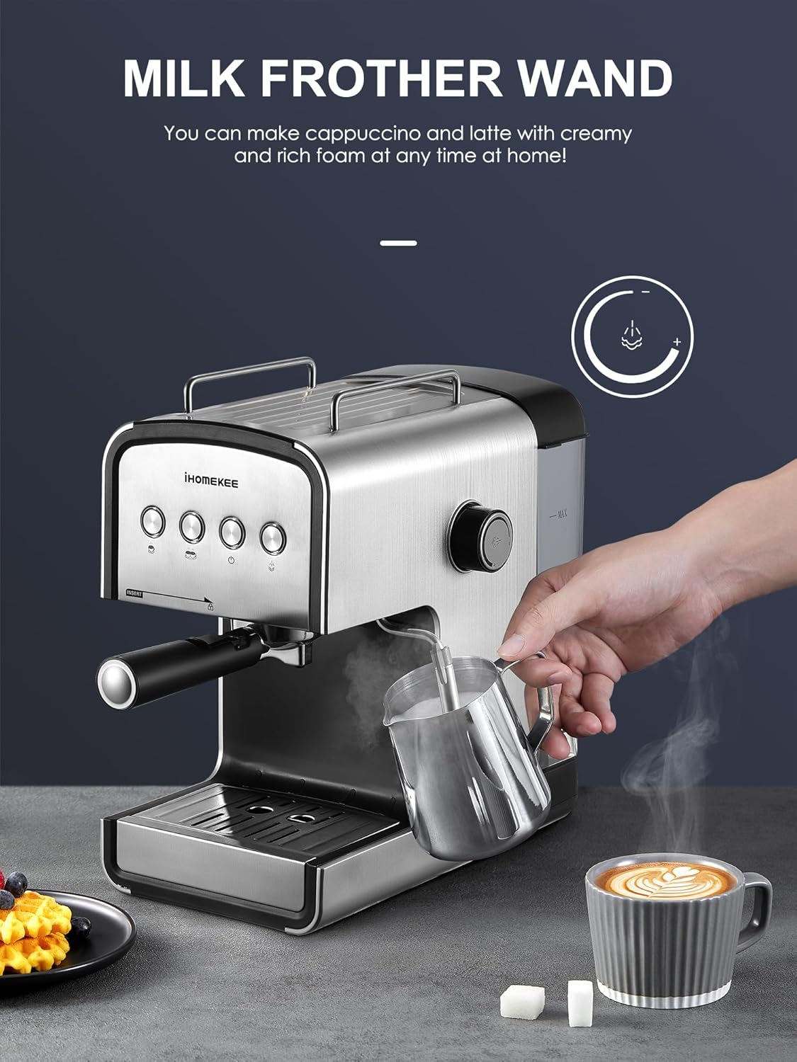 Espresso makinesi, CM6822 Süt Köpürtücü ile Cappuccino ve Latte Makinesi için 15 Bar Kahve Makinesi, Çıkarılabilir Su Deposu, Ev, Ofis için Hızlı Isıtmalı Kahve Makinesi