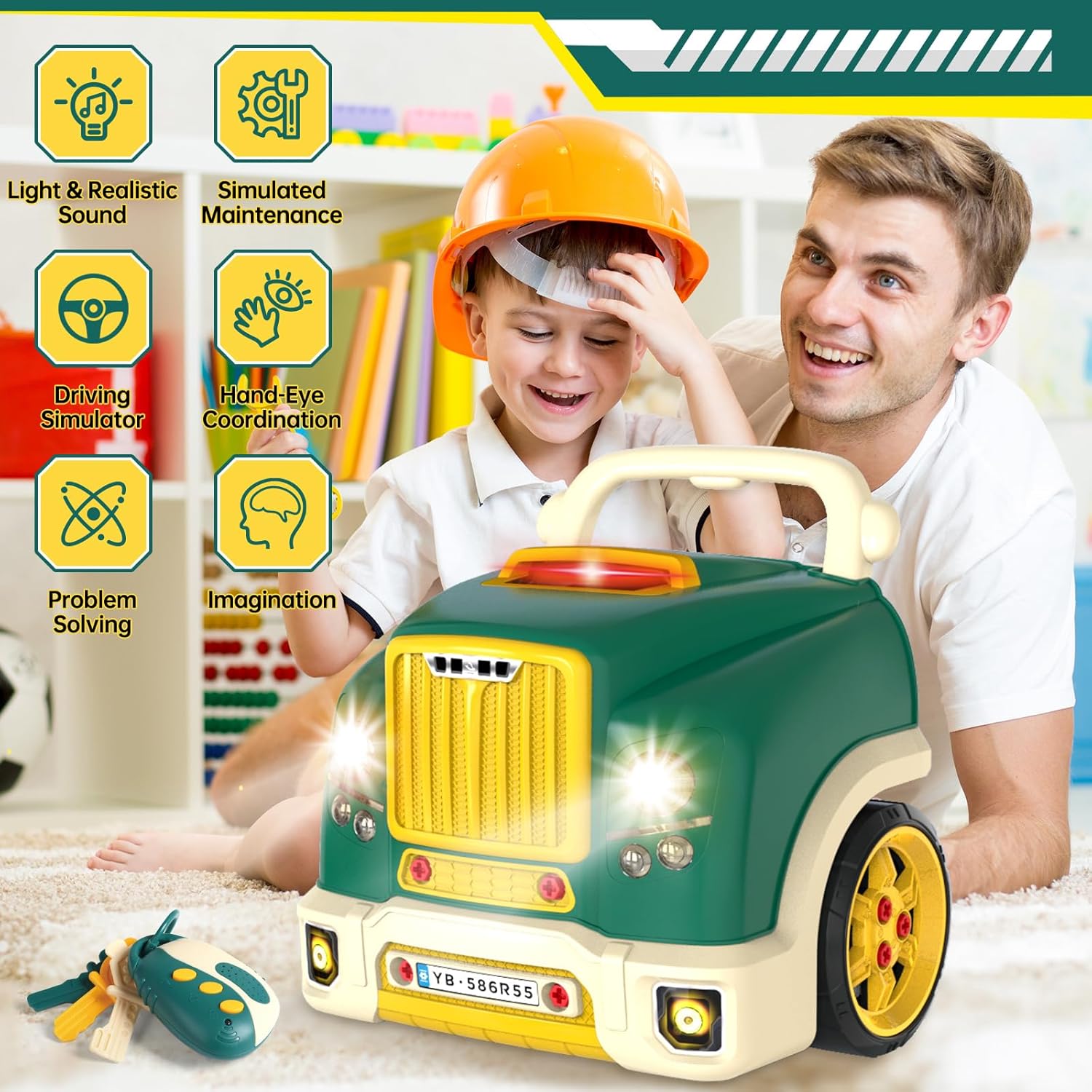 skirtoy Large Truck Engine Toy,Kids Mechanic Repair Set,Big Truck Builder Kit with Light and Sound,Take Apart Toys for Boys,Toy Trucks for Boys Age 4-7,Birthday Gift for Boys Girls · v4