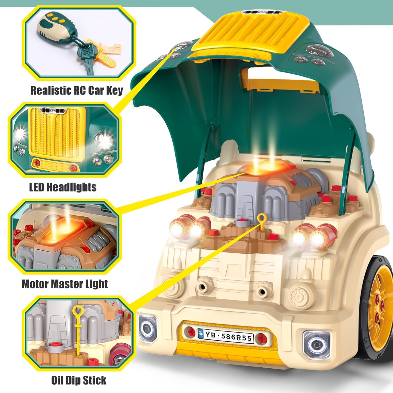 skirtoy Large Truck Engine Toy,Kids Mechanic Repair Set,Big Truck Builder Kit with Light and Sound,Take Apart Toys for Boys,Toy Trucks for Boys Age 4-7,Birthday Gift for Boys Girls · v4
