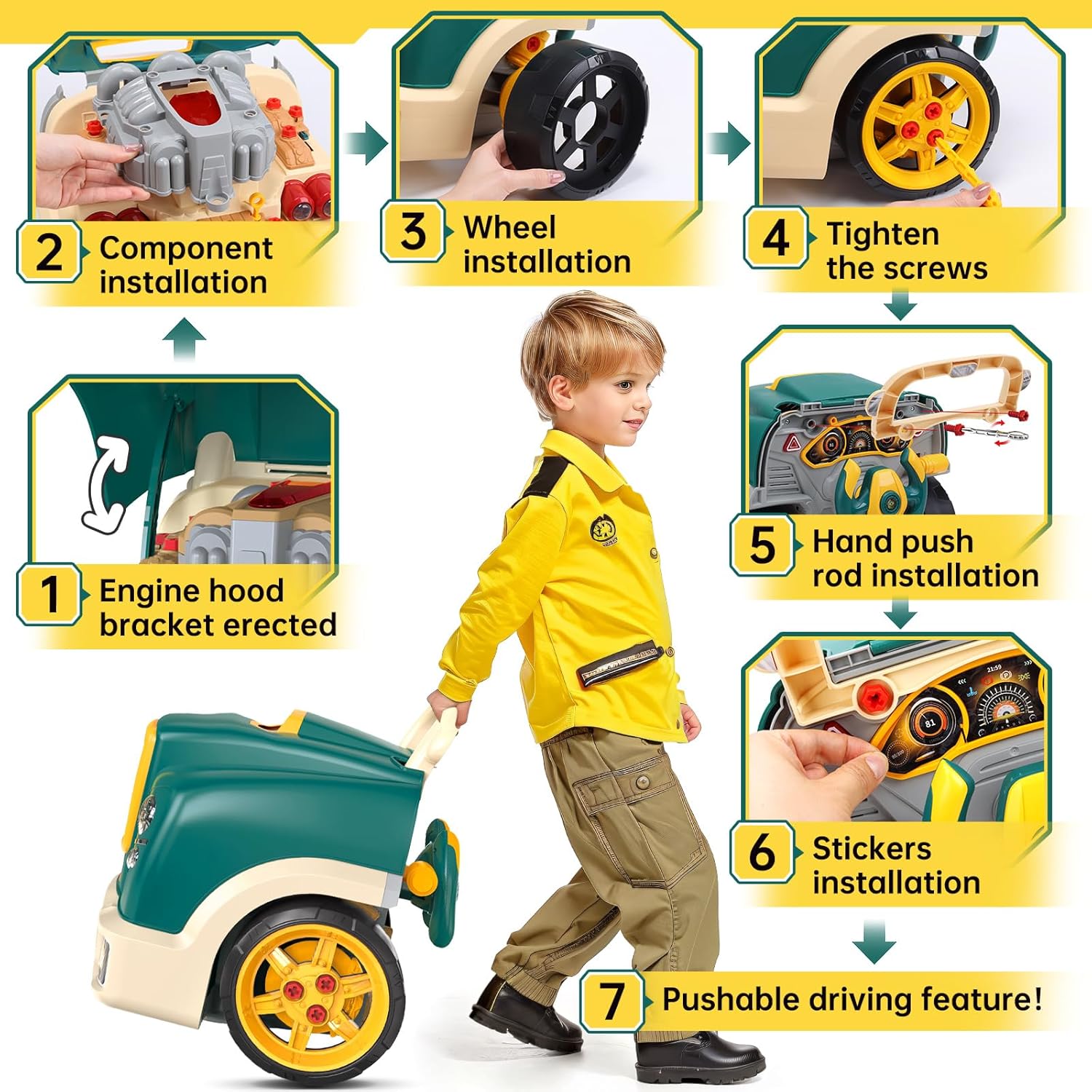 skirtoy Large Truck Engine Toy,Kids Mechanic Repair Set,Big Truck Builder Kit with Light and Sound,Take Apart Toys for Boys,Toy Trucks for Boys Age 4-7,Birthday Gift for Boys Girls · v4