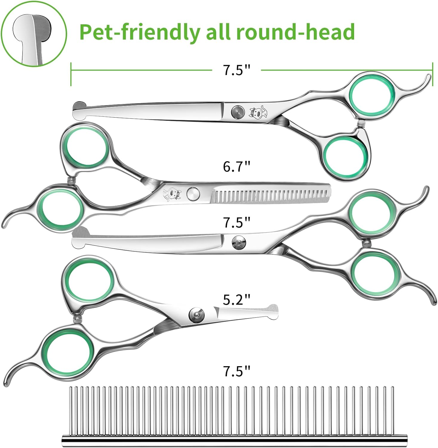 LovinPet Dog Grooming Scissors Set, all Safety Round Tips Professional 6 in 1 Germany Stainless Steel Dog Grooming Scissors Kit,Sharp and Durable Pet Grooming Shears for Dogs Cats for Home and Travel · v6