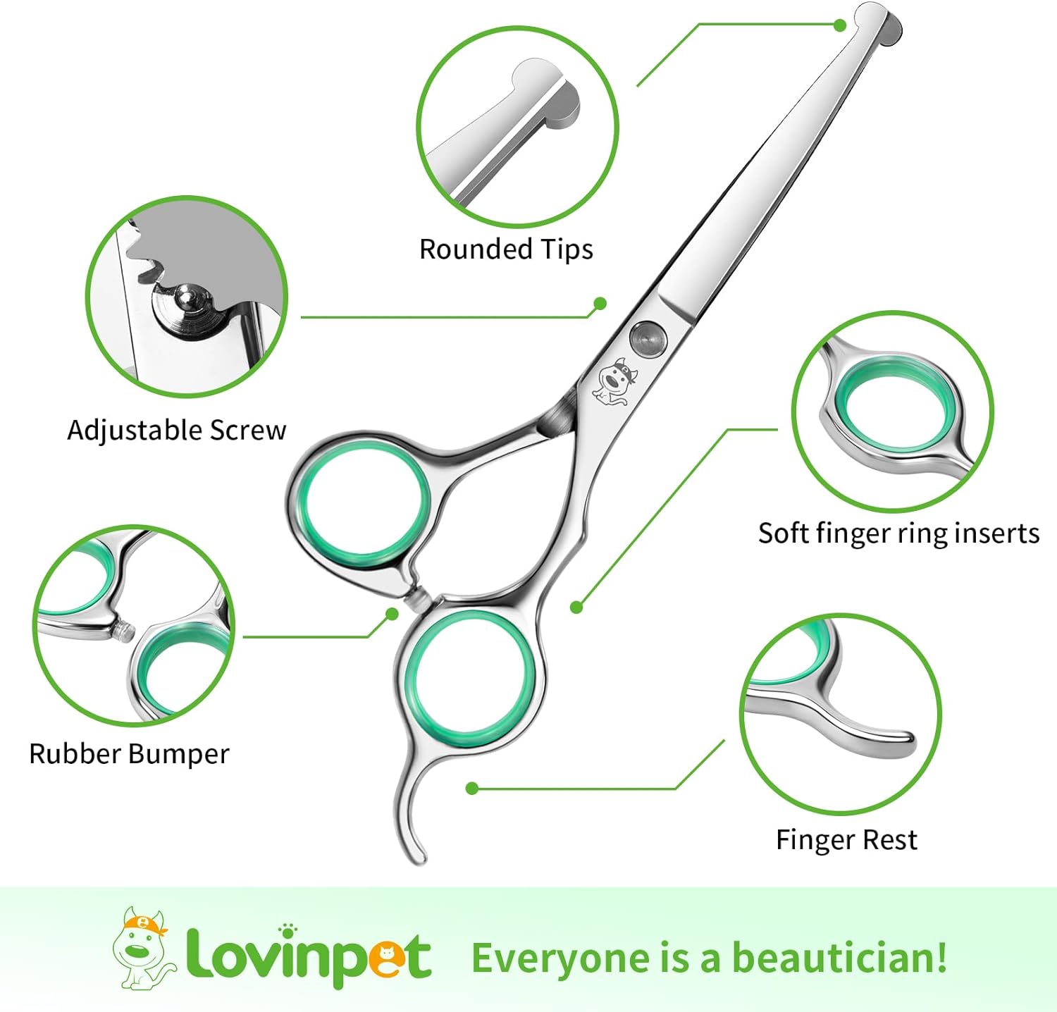 LovinPet Dog Grooming Scissors Set, all Safety Round Tips Professional 6 in 1 Germany Stainless Steel Dog Grooming Scissors Kit,Sharp and Durable Pet Grooming Shears for Dogs Cats for Home and Travel · v6