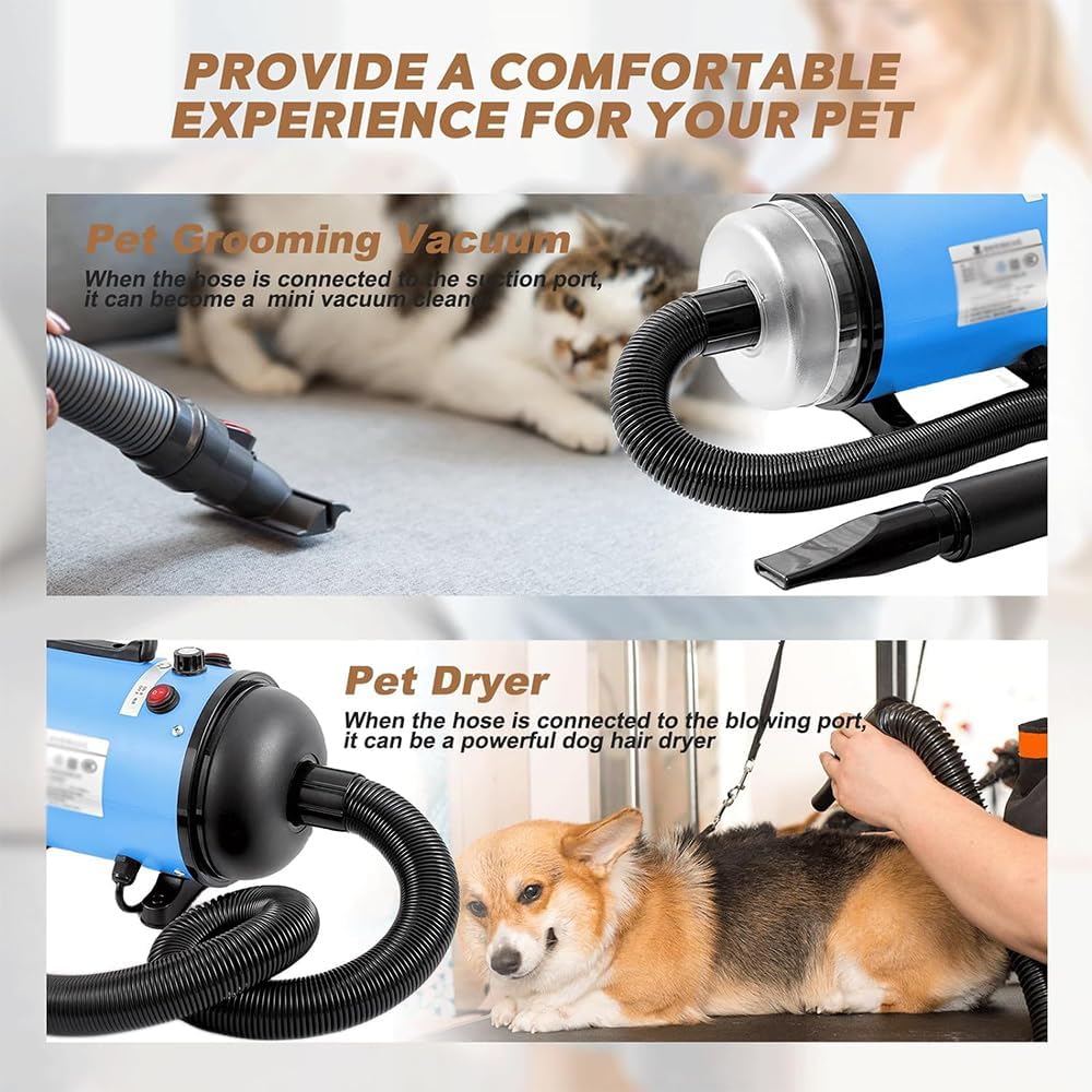 Dog Dryer Pet Grooming Hair Dryer with Heater/Vacuum  Dryer/Adjustable Speed and Temperature Control Dog Blower 4 Different Nozzles for Home, Pet Washing Station, Travel · v9