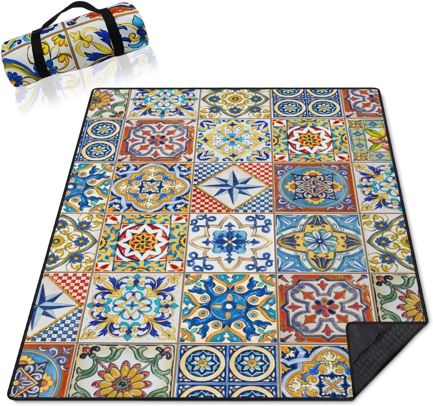 ผ้าห่มปิกนิกแบบพับได้ กันน้ำ ขนาด 60 x 80 ฟุต เสื่อปิกนิกกลางแจ้งแบบพกพา Boho กันน้ำ สำหรับสนามหญ้า ผ้าห่มปูสนามหญ้าในสวนสาธารณะสำหรับการตั้งแคมป์ เดินป่า