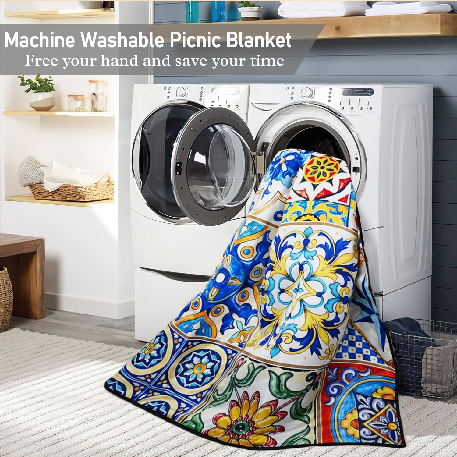 ผ้าห่มปิกนิกแบบพับได้ กันน้ำ ขนาด 60 x 80 ฟุต เสื่อปิกนิกกลางแจ้งแบบพกพา Boho กันน้ำ สำหรับสนามหญ้า ผ้าห่มปูสนามหญ้าในสวนสาธารณะสำหรับการตั้งแคมป์ เดินป่า