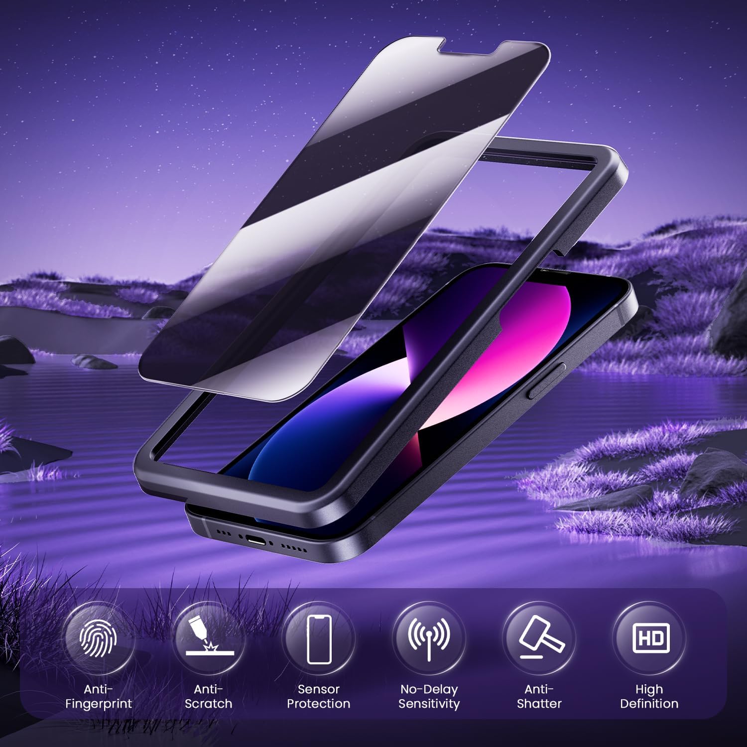 [Pellicola salvaschermo Privacy da 2 pezzi per iPhone 13 da 6,1 pollici, pellicola in vetro temperato antispia, durezza 9H, resistente ai graffi e anti impronte digitali