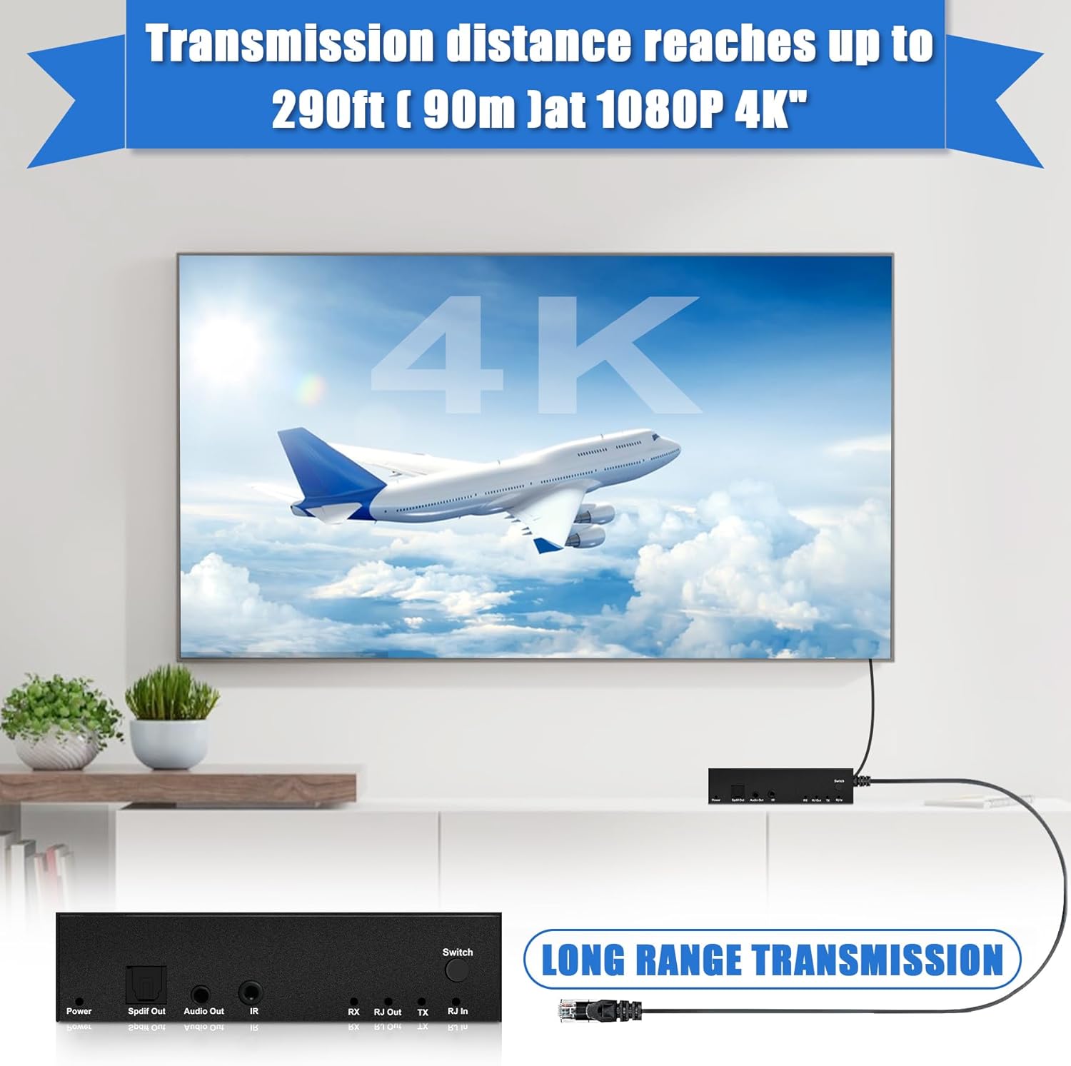 4K HD HDMI Network Extender - HD 4K @ 60Hz HD resolution with IR control, picture visual, supports HDMI audio separation, ideal for gaming home theater classroom conference room · v2