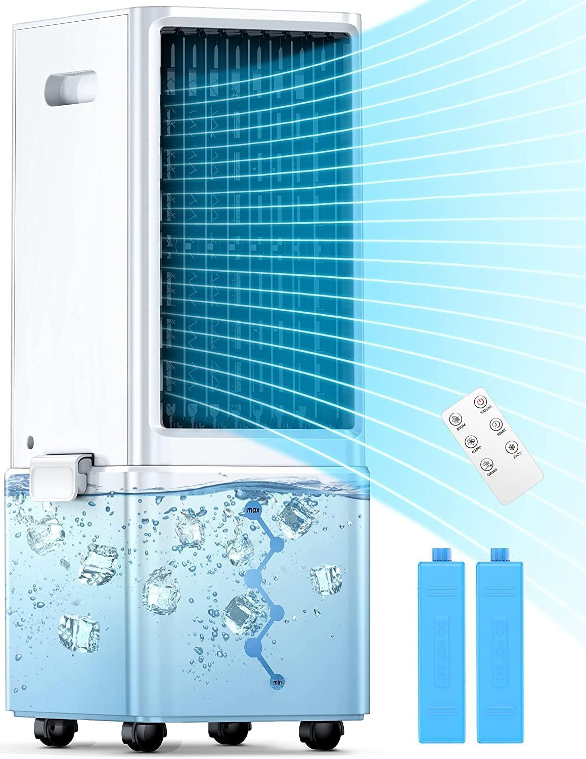 Przenośne klimatyzatory z pilotem, 4 tryby 3 prędkości, bezwodny system alarmowy wzmacniacz; Zbiornik 2,4 gal do chłodzenia 20H, zegar 12H do automatycznego wyłączania, chłodnica wyparnego powietrza 3-W-1 do biura w sypialni