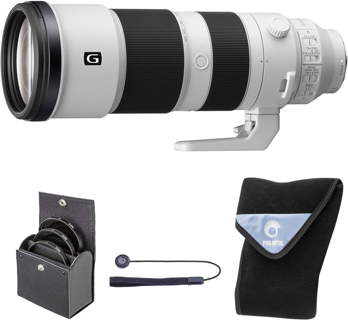 Ống kính Sony FE 200-600mm f/5.6-6.3 G OSS, màu đen, kèm theo bộ lọc Digital Essentials 95mm và miếng dán ống kính 19x19