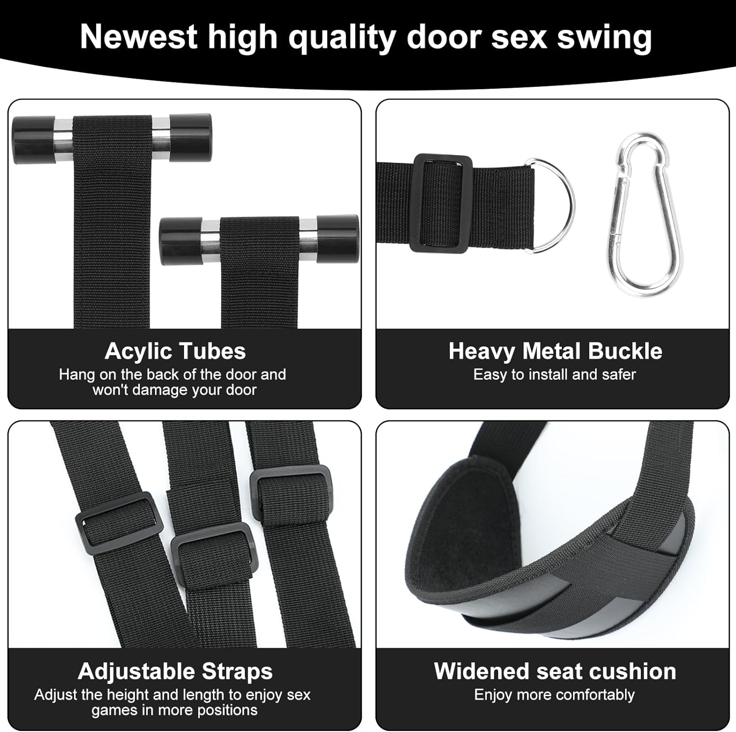 BDSM Door Sex Toys Sex Swing Bondage Slave Leather Miękkie pluszowe zawiesia erotyczne z regulowanymi paskami, wiszące kajdanki do drzwi Przytrzymujące nogi Rozsiewacz Zabawki dla dorosłych dla par, pomieści do 300 funtów