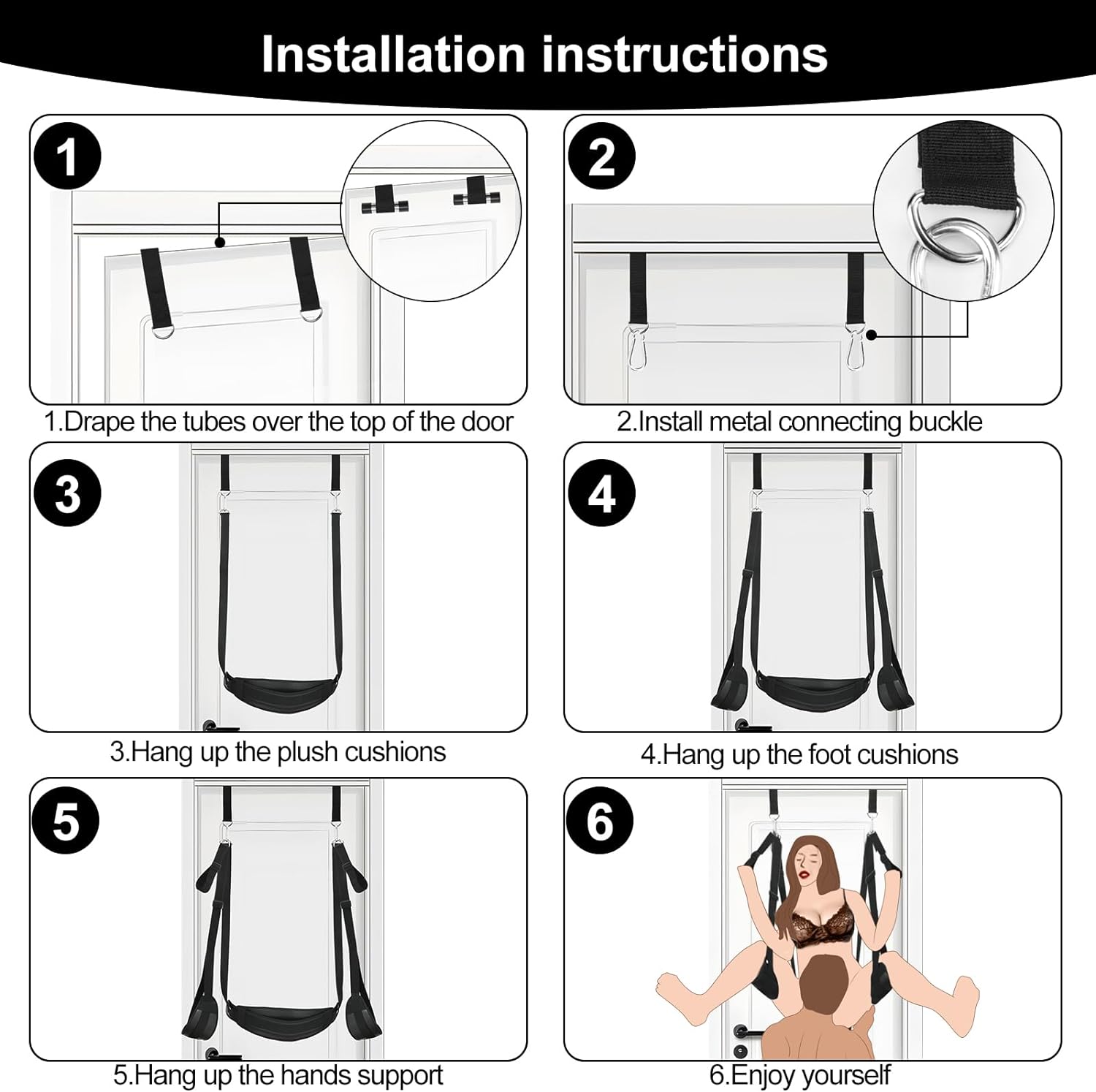 BDSM Door Sex Toys Sex Swing Bondage Slave Leather Miękkie pluszowe zawiesia erotyczne z regulowanymi paskami, wiszące kajdanki do drzwi Przytrzymujące nogi Rozsiewacz Zabawki dla dorosłych dla par, pomieści do 300 funtów