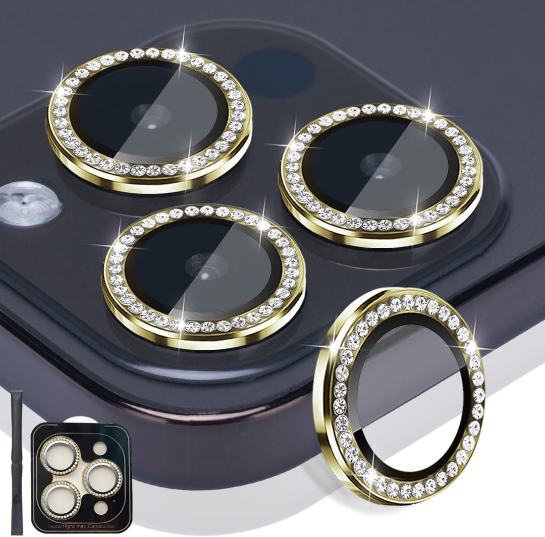 iPhone 14 Pro iPhone 14 Pro Max için Kamera Lens Koruyucu, Temperli Cam Lens Koruyucu Alüminyum Alaşımlı Halka Kamera Kapağı iPhone 14 Pro/iPhone 14 Pro Max (Elmas Altın) için Uyar