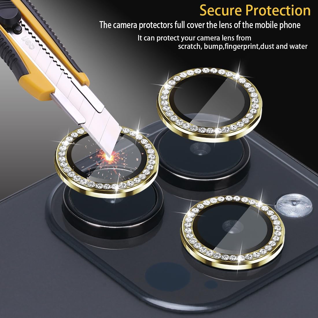 iPhone 14 Pro iPhone 14 Pro Max için Kamera Lens Koruyucu, Temperli Cam Lens Koruyucu Alüminyum Alaşımlı Halka Kamera Kapağı iPhone 14 Pro/iPhone 14 Pro Max (Elmas Altın) için Uyar