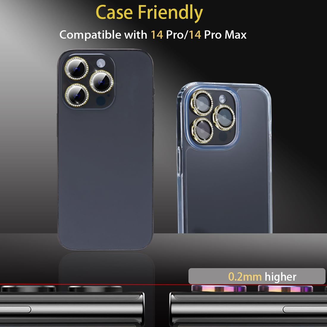 iPhone 14 Pro iPhone 14 Pro Max için Kamera Lens Koruyucu, Temperli Cam Lens Koruyucu Alüminyum Alaşımlı Halka Kamera Kapağı iPhone 14 Pro/iPhone 14 Pro Max (Elmas Altın) için Uyar