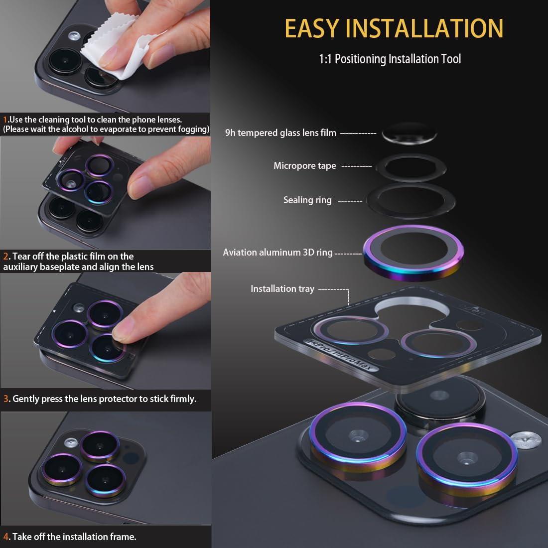 iPhone 14 Pro iPhone 14 Pro Max için Kamera Lens Koruyucu, Temperli Cam Lens Koruyucu Alüminyum Alaşımlı Halka Kamera Kapağı iPhone 14 Pro/iPhone 14 Pro Max (Elmas Altın) için Uyar
