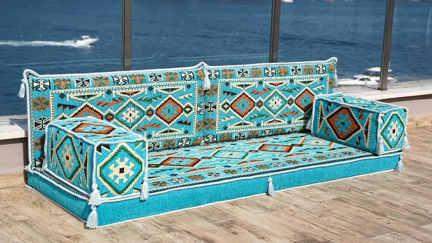 Cuscini da pavimento Loveseat, divani da pavimento personalizzati, Majlis arabo, angolo lettura, divano singolo, divano turco, divano componibile, divano da ingresso (turchese)