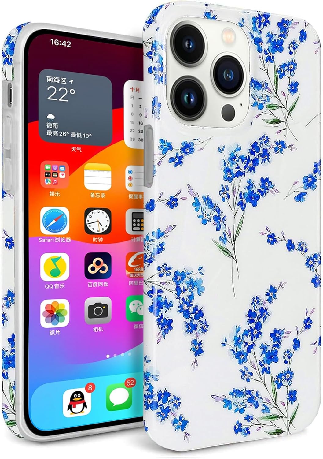 Custodia J.west Floral compatibile con iPhone 15 Pro Max, morbido design in TPU, grazioso motivo floreale antiurto per telefono per donne e ragazze - 6.7 blu