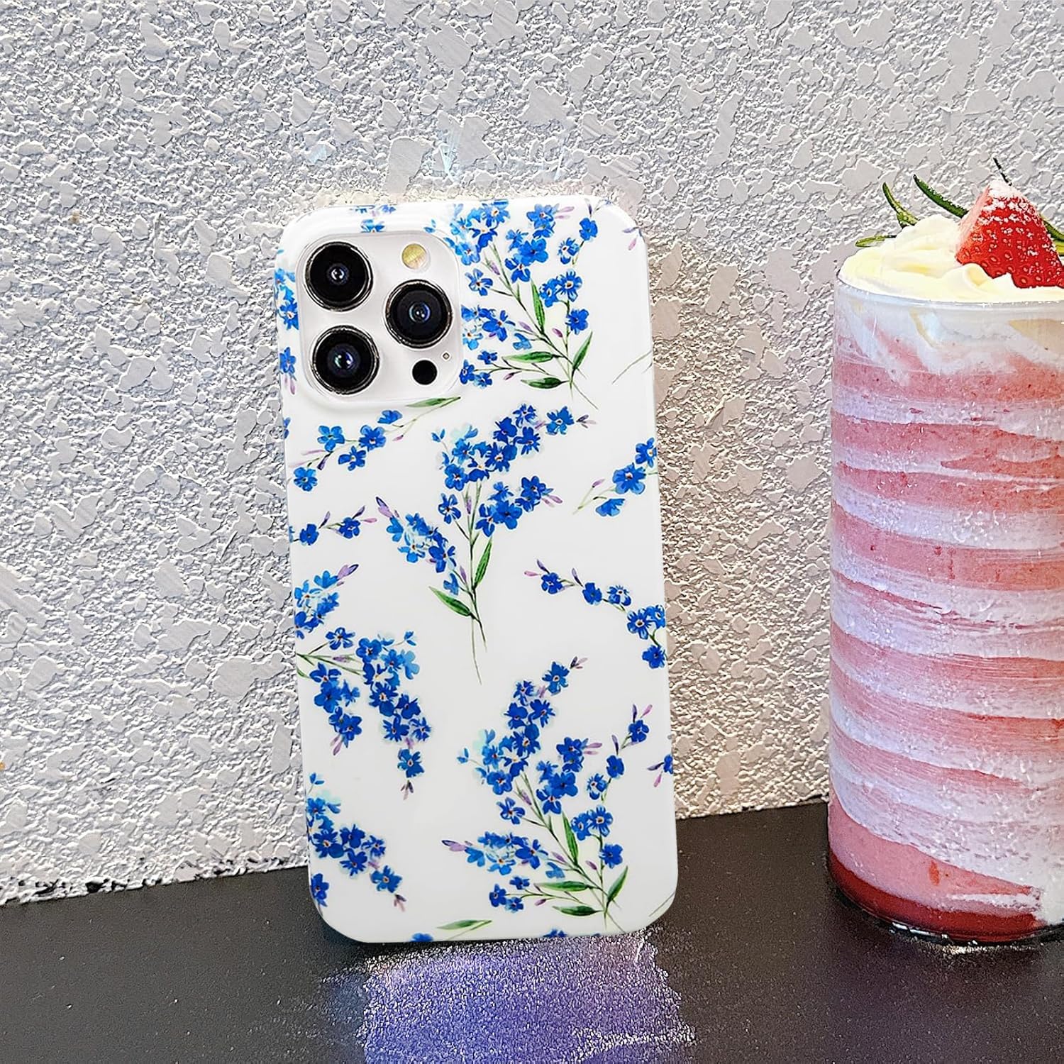 J.west Floral Compatible with iPhone 15 Pro Max Case, Soft TPU Design, Cute Flower Pattern Shockproof Bumper Phone Case Cover for Women  Girls - 6.7 Blue