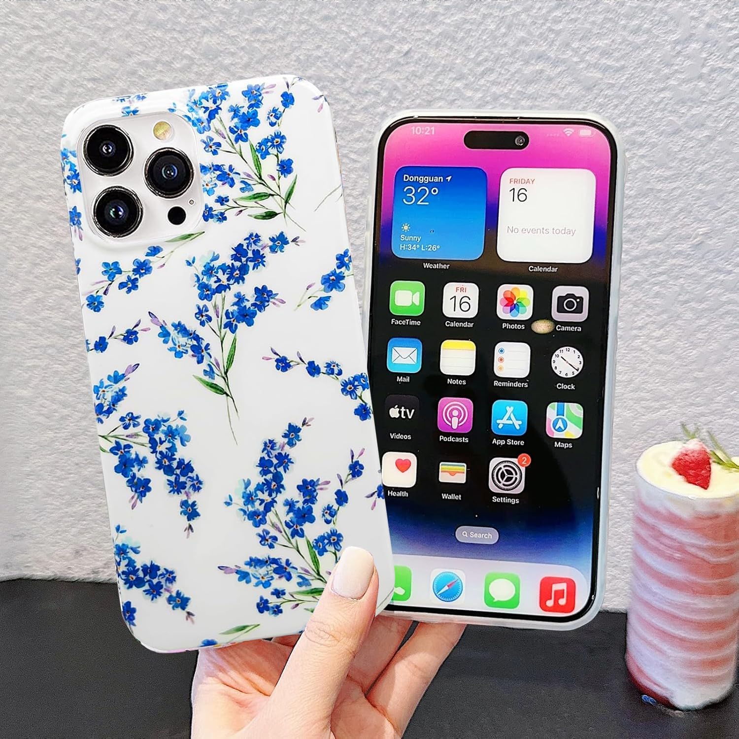 J.west Floral Compatible with iPhone 15 Pro Max Case, Soft TPU Design, Cute Flower Pattern Shockproof Bumper Phone Case Cover for Women  Girls - 6.7 Blue