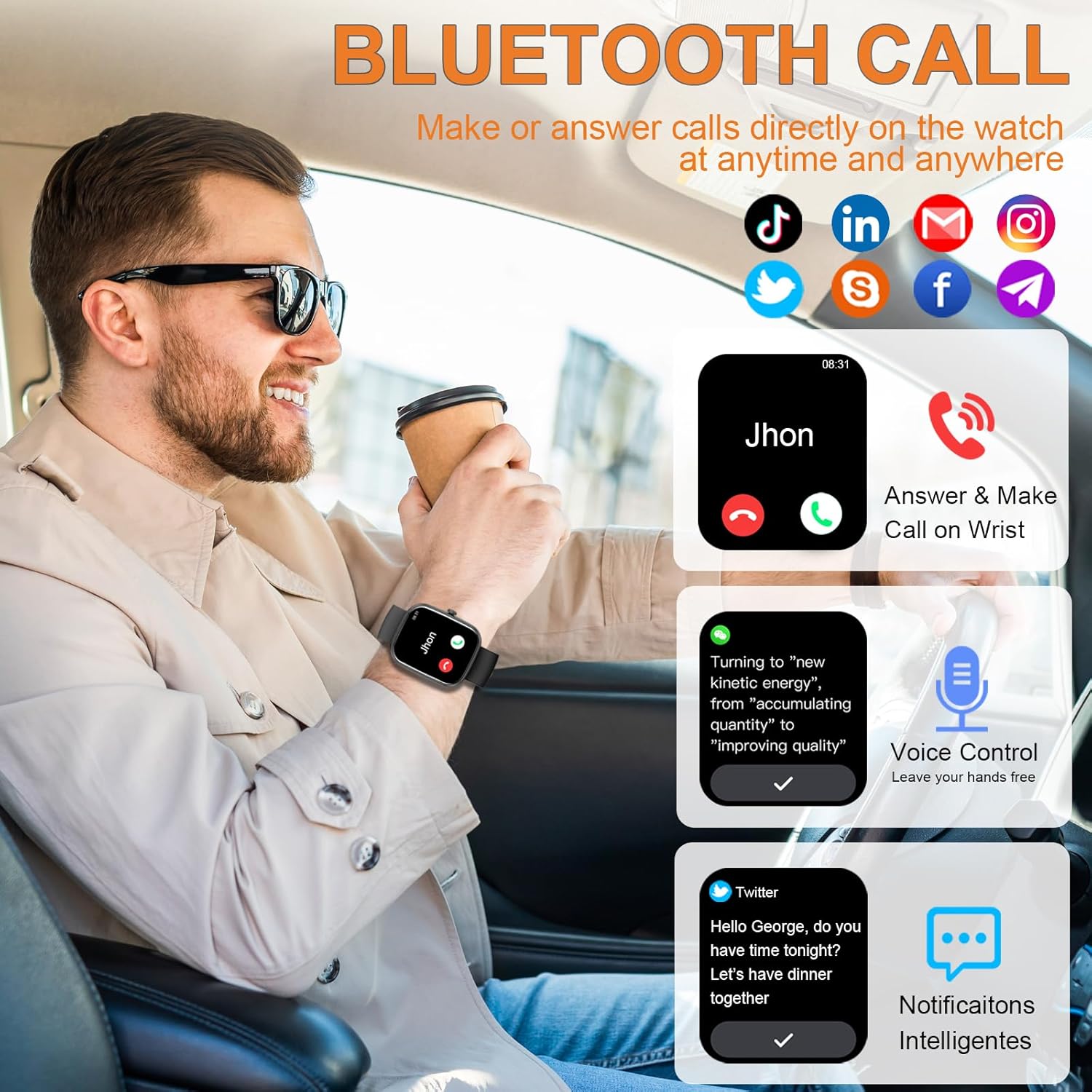 Smartwatch, 1.91 Smartwatch für Männer und Frauen (Anrufe entgegennehmen/tätigen), Fitness-Tracker mit 100 Sportmodi, IP68 wasserdicht, Herzfrequenz-/Schlafmonitor, Spo2, Schrittzähler, Aktivitätstracker für Android iOS