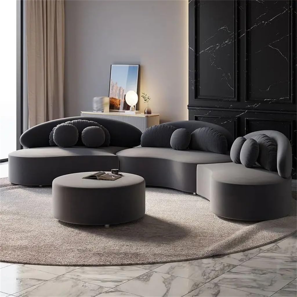 Velvet Sectional Sofa Set with Ottoman 7-Seat Curved Floor Sofa in Deep Gray · v2