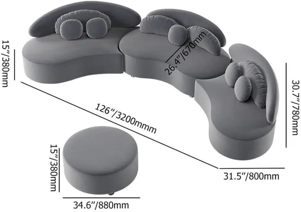 Velvet Sectional Sofa Set with Ottoman 7-Seat Curved Floor Sofa in Deep Gray · v2