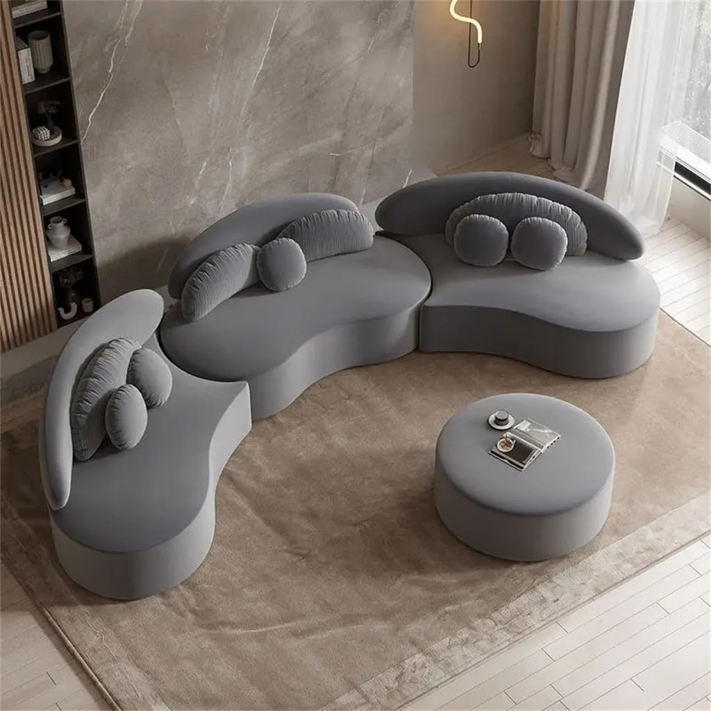 Velvet Sectional Sofa Set with Ottoman 7-Seat Curved Floor Sofa in Deep Gray · v2