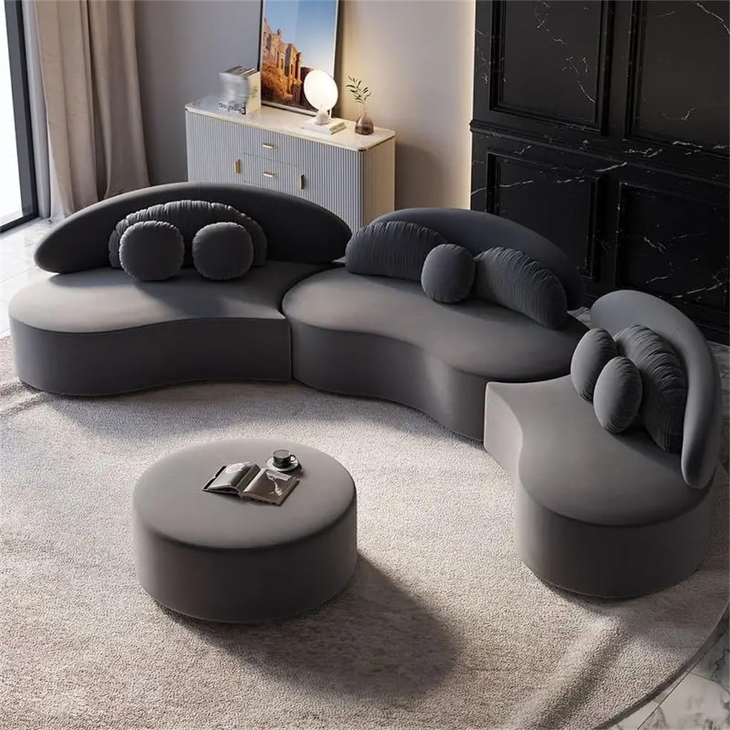 Velvet Sectional Sofa Set with Ottoman 7-Seat Curved Floor Sofa in Deep Gray · v2