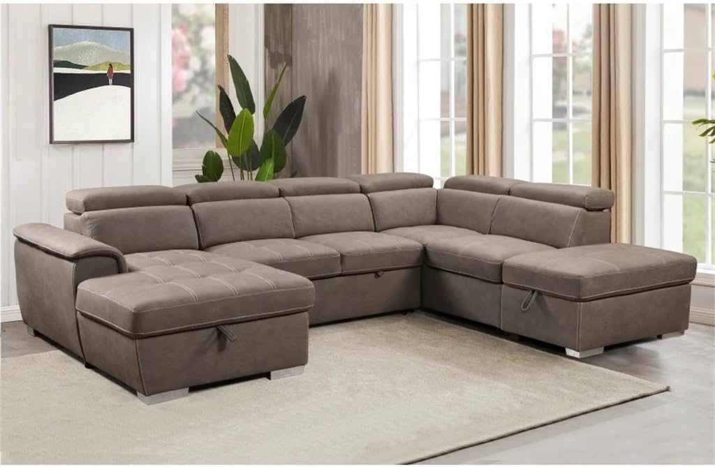 Sofá 128 sofás seccionales en forma de U con otomanos Sofá modular reversible Sofá de 7 plazas con asiento de almacenamiento
