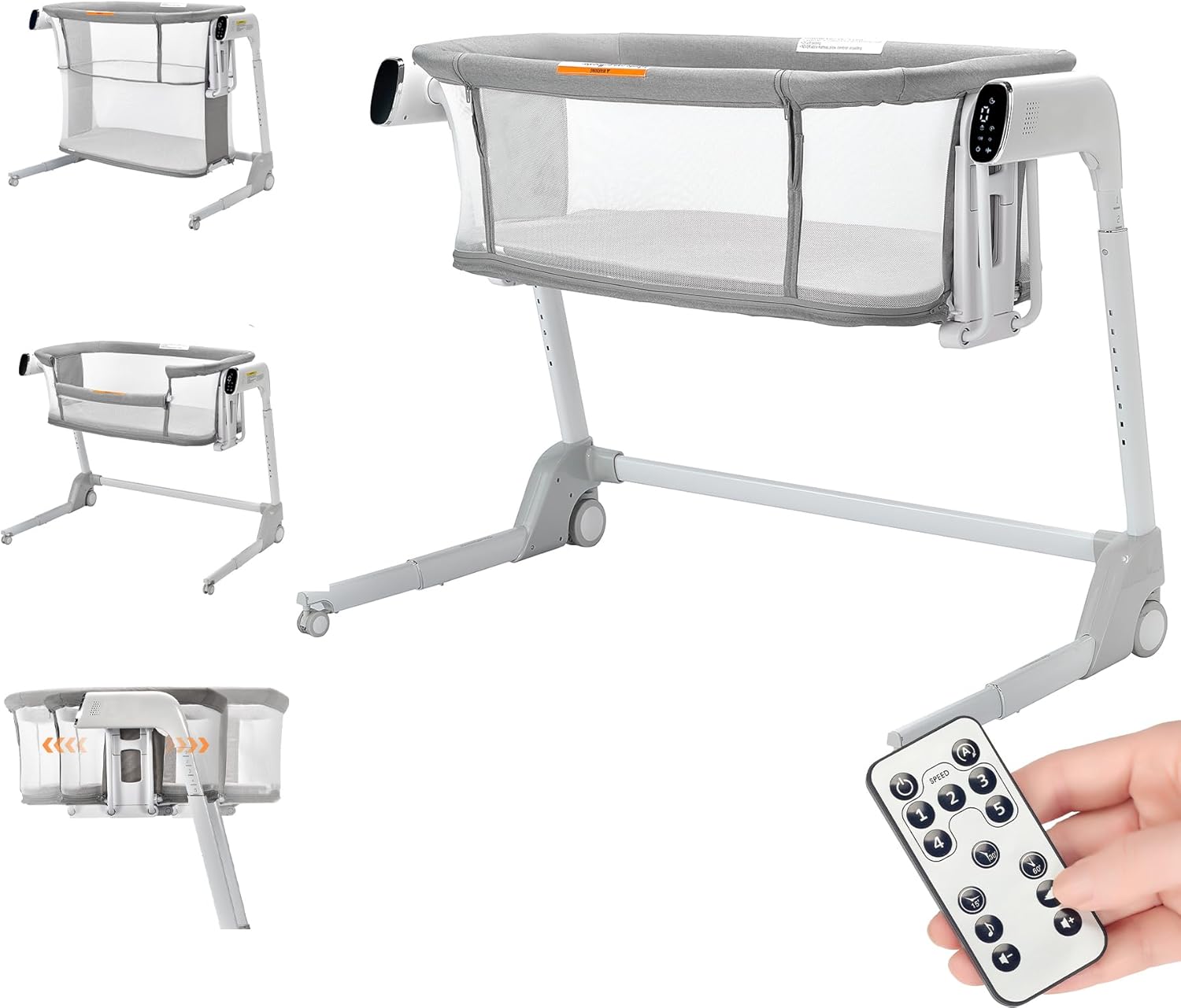 4 in 1 Rocking Bassinet for Baby Automatic Bedside Bassinet Electric Baby Cradle with Mattress, 7 Heights Adjustable Bedside Sleeper for Babies Infant Smart Auto Rocking Crib with Playpen Game Bed