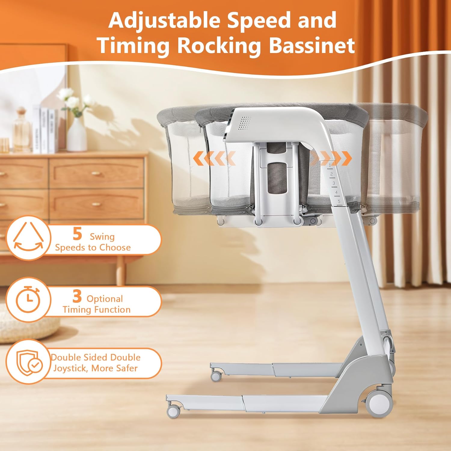 4 in 1 Rocking Bassinet for Baby Automatic Bedside Bassinet Electric Baby Cradle with Mattress, 7 Heights Adjustable Bedside Sleeper for Babies Infant Smart Auto Rocking Crib with Playpen Game Bed · v3