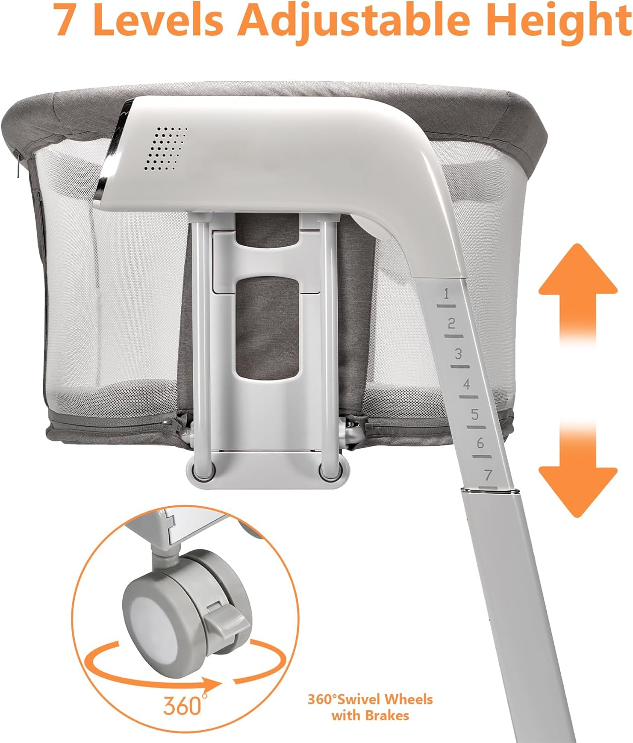 4 in 1 Rocking Bassinet for Baby Automatic Bedside Bassinet Electric Baby Cradle with Mattress, 7 Heights Adjustable Bedside Sleeper for Babies Infant Smart Auto Rocking Crib with Playpen Game Bed · v3