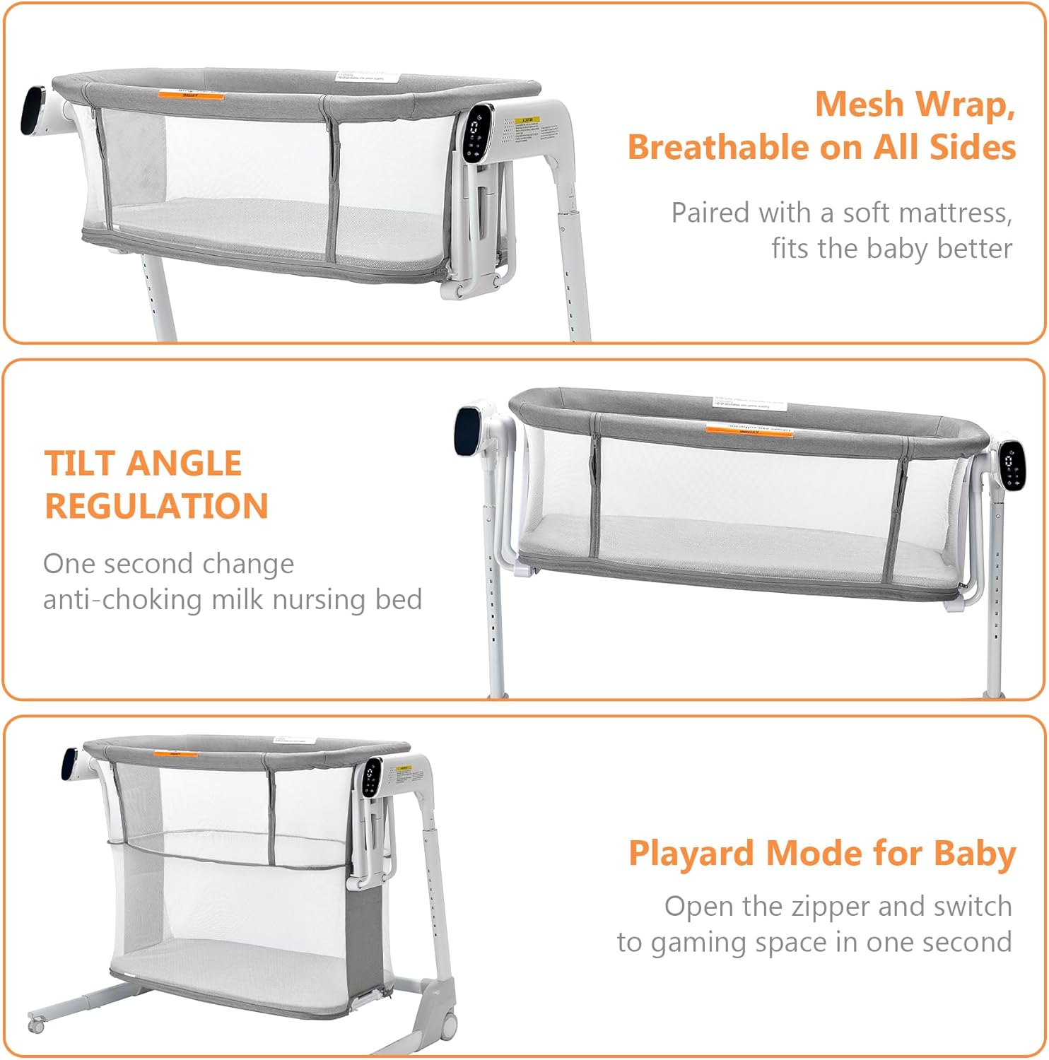 4 in 1 Rocking Bassinet for Baby Automatic Bedside Bassinet Electric Baby Cradle with Mattress, 7 Heights Adjustable Bedside Sleeper for Babies Infant Smart Auto Rocking Crib with Playpen Game Bed · v3