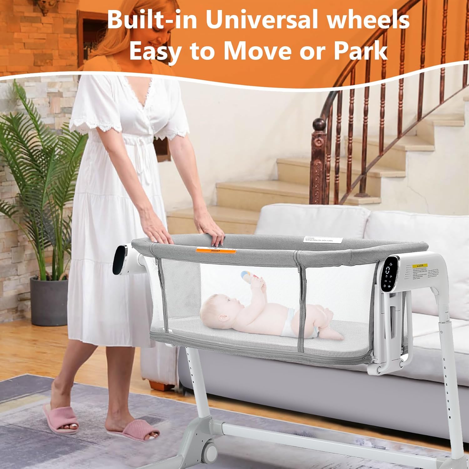 4 in 1 Rocking Bassinet for Baby Automatic Bedside Bassinet Electric Baby Cradle with Mattress, 7 Heights Adjustable Bedside Sleeper for Babies Infant Smart Auto Rocking Crib with Playpen Game Bed · v3