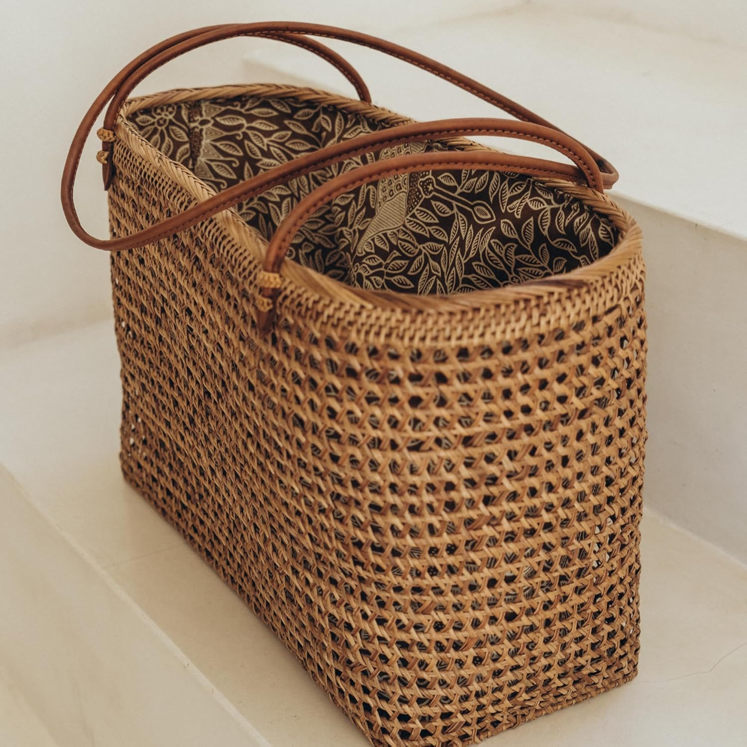 Beach Bags for Women - Rattan Bag Handcrafted Balinese - Brown Straw Tote for Beach Essentials - Boho Style Large Tote Bag for Women - Wicker Handbag for Summer 2025 - Vacation Essentials · v2