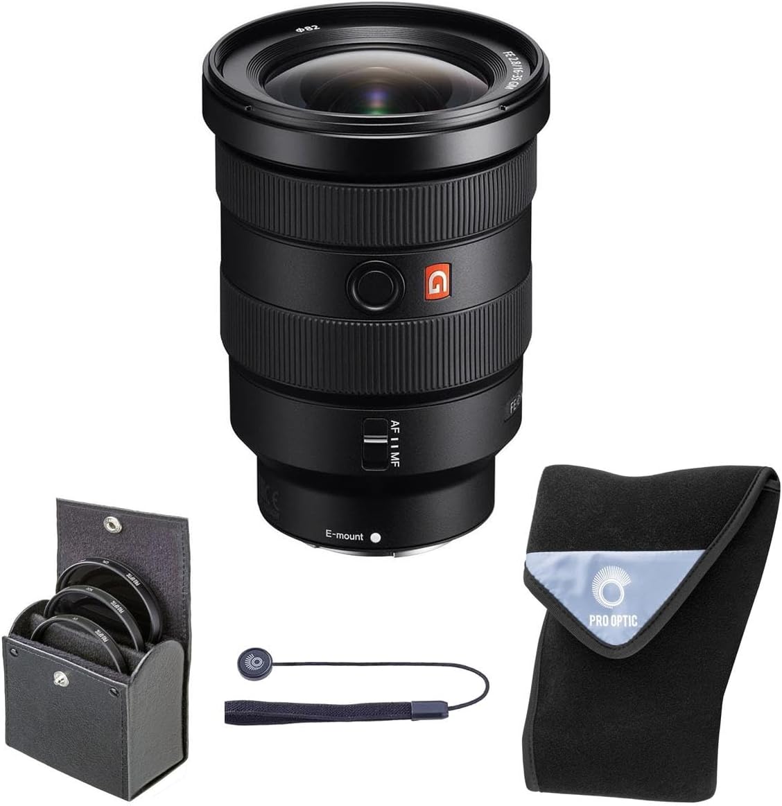 Sony FE 16-35mm f/2.8 GM Lens, Black, Bundle with 82mm Digital Essentials Filter Kit and 15x15 Lens Wrap