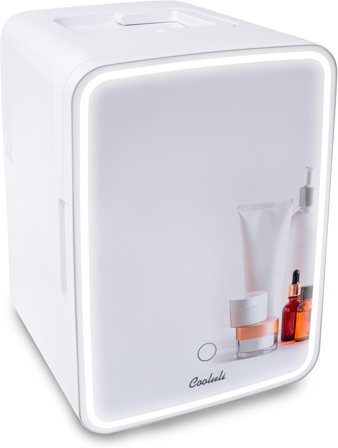 Cooluli Glow 10L Mini Skincare Fridge with Mirror  LED Light - Small Refrigerator for Skin Care, Makeup, Beauty, Cosmetics, Food amp; Drinks, White · v9