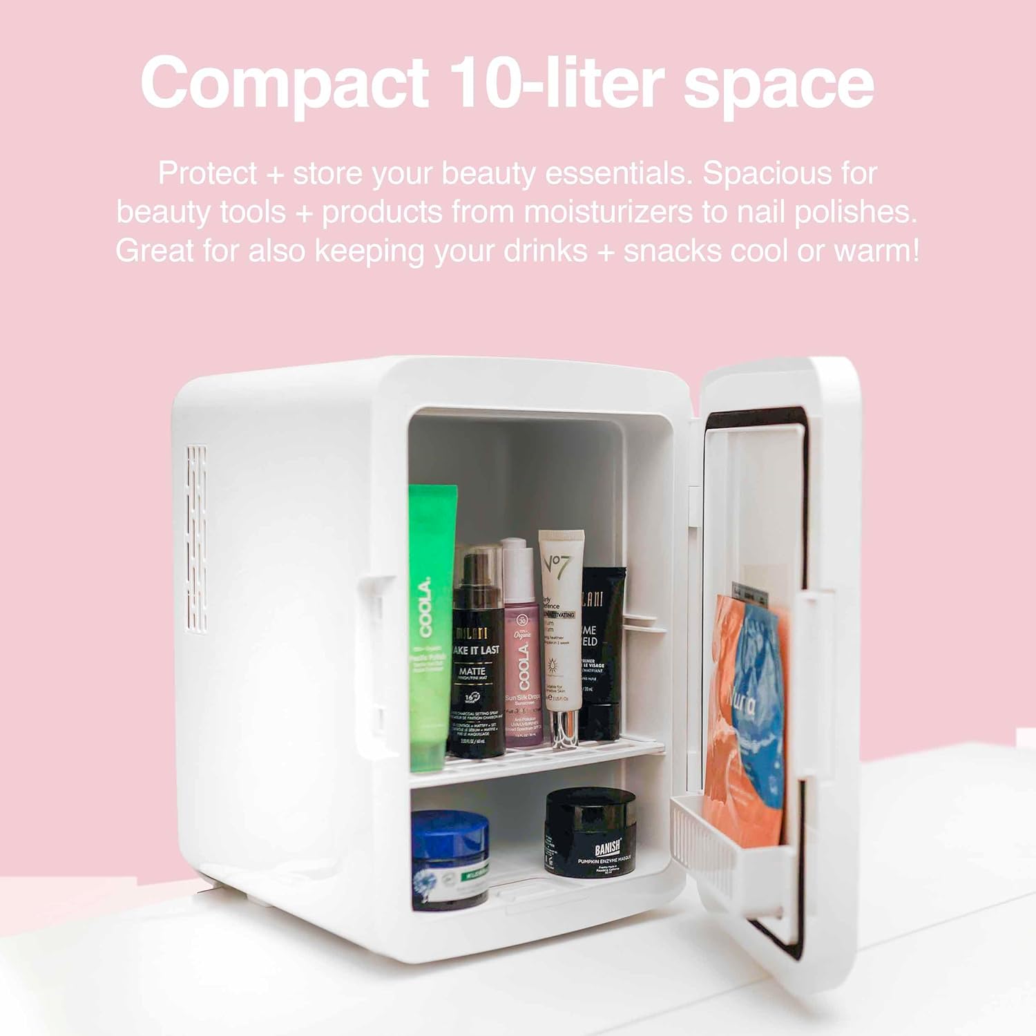 Cooluli Glow 10L Mini Skincare Fridge with Mirror  LED Light - Small Refrigerator for Skin Care, Makeup, Beauty, Cosmetics, Food amp; Drinks, White · v9