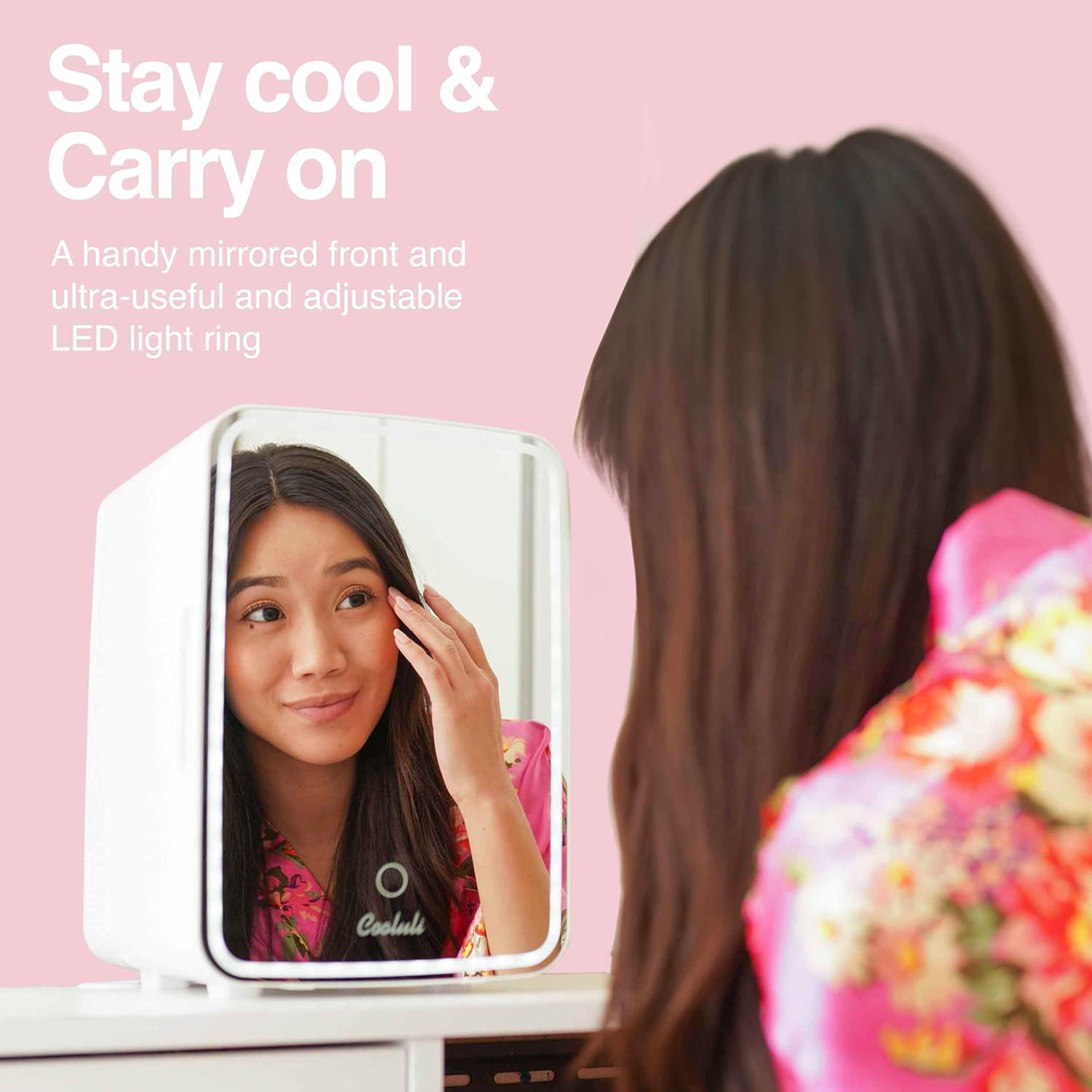 Cooluli Glow 10L Mini Skincare Fridge with Mirror  LED Light - Small Refrigerator for Skin Care, Makeup, Beauty, Cosmetics, Food amp; Drinks, White · v9
